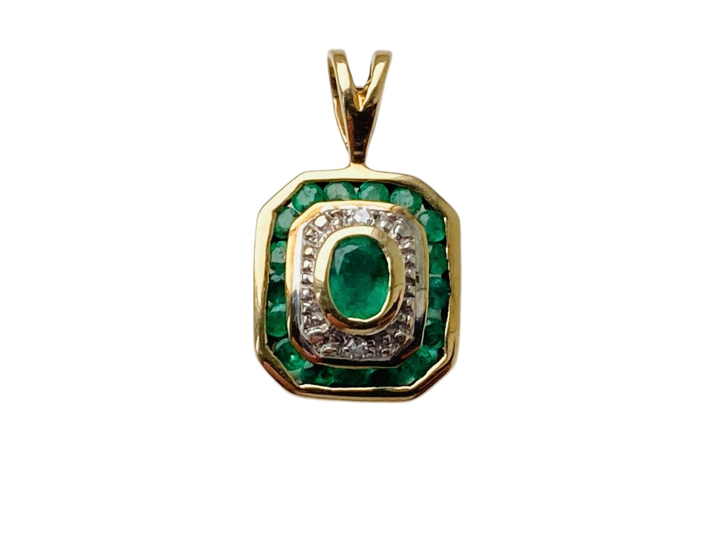 9ct Gold Emerald & Diamond Pendant