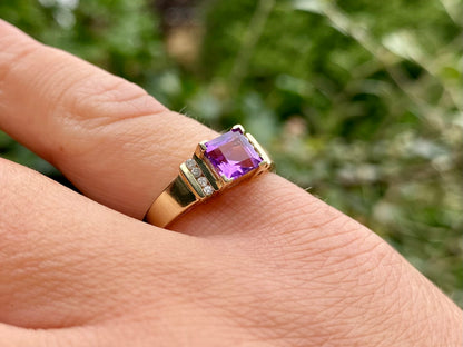 9ct Gold Amethyst & Diamond Ring