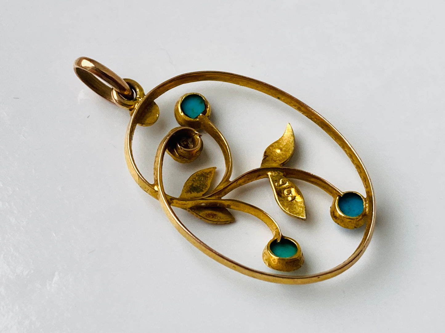 Antique Edwardian 9ct Gold Turquoise & Pearl Pendant