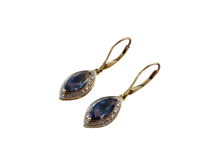 9ct Gold Iolite & Diamond Earrings