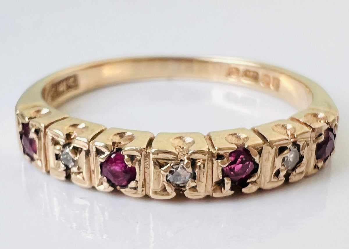 Vintage 9ct Gold Ruby & Diamond Stacking Ring