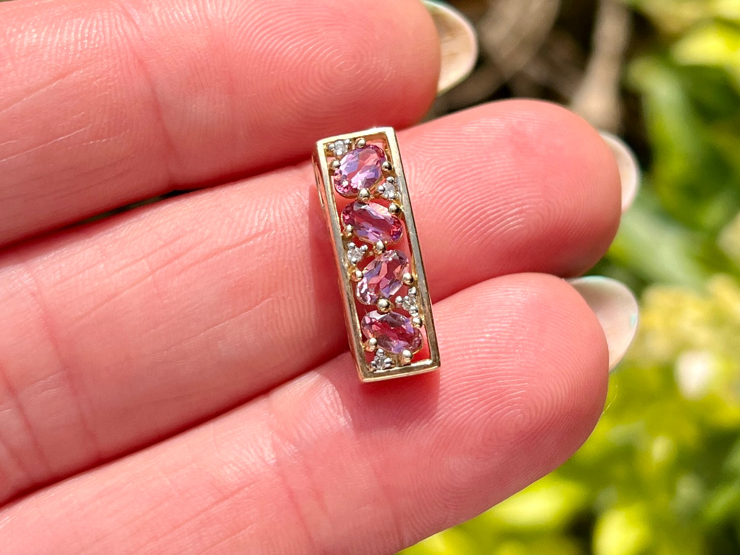9ct Gold Pink Tourmaline & Diamond Pendant