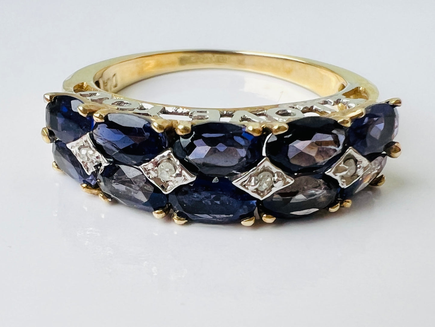9ct Gold Iolite & Diamond Ring