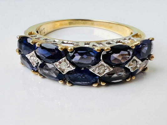 9ct Gold Iolite & Diamond Ring