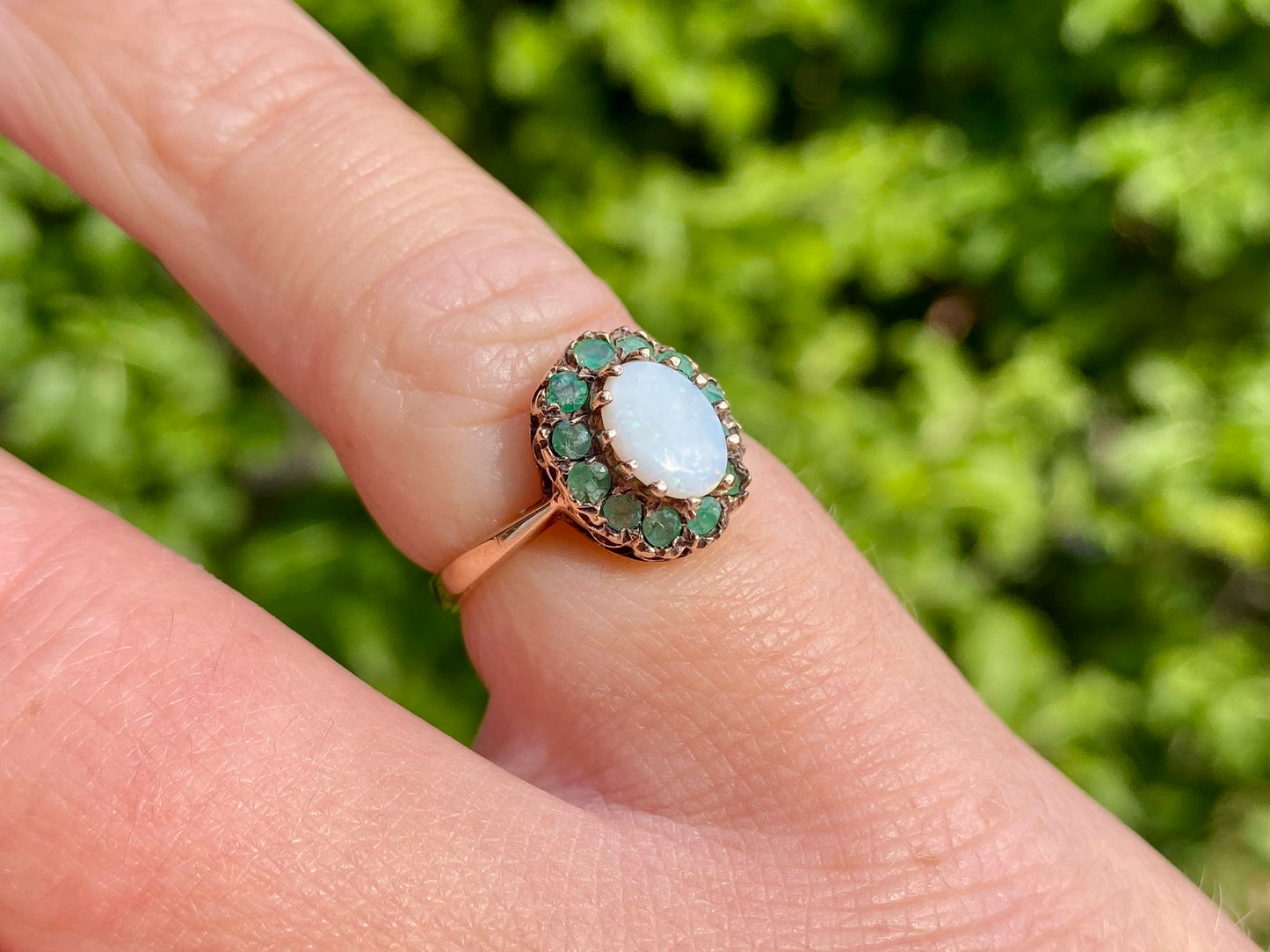 Vintage 9ct Gold Emerald & Opal Ring