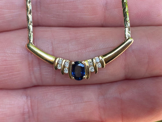 9ct Gold Sapphire & Diamond Necklace