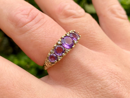 9ct Gold Amethyst & Diamond Ring