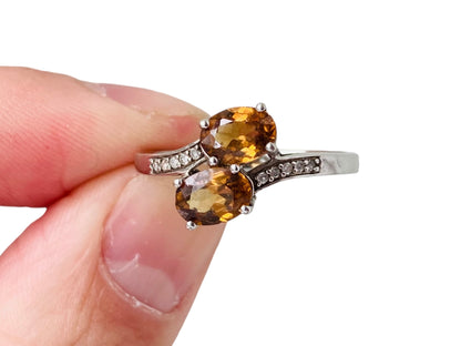 9ct Gold Orange Topaz & Diamond Ring