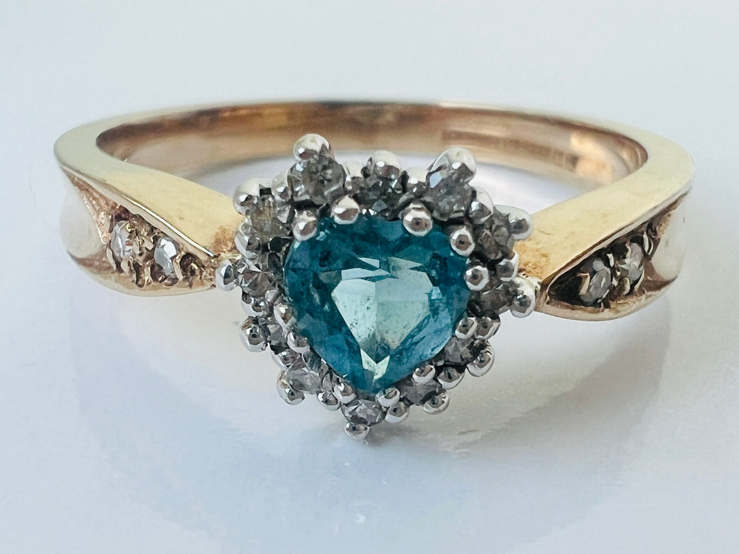 Vintage 9ct Gold Heart Shaped Topaz & Diamond Ring