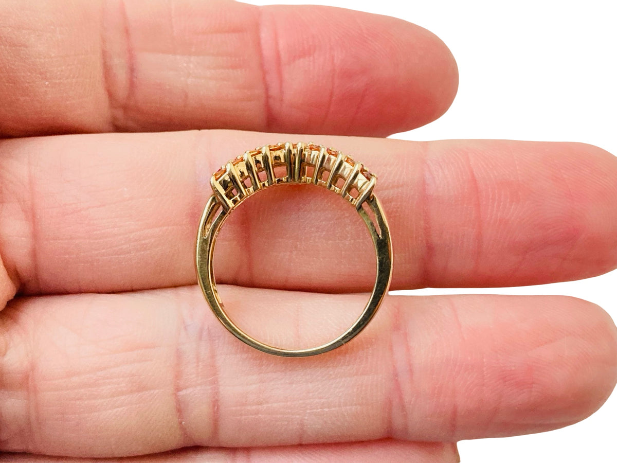 9ct Gold Ruby & Citrine Wishbone/Chevron Ring