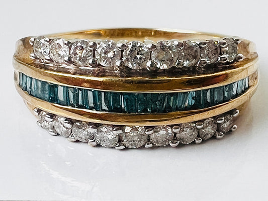 9ct Gold Blue & White Diamond Ring