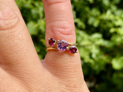 9ct Gold Amethyst & Rhodolite Garnet Ring
