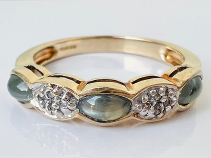 9ct Gold Cats Eye & Diamond Ring