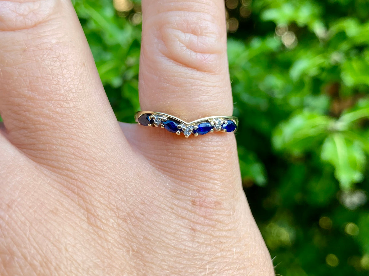 9ct Gold Sapphire & Diamond Wishbone Ring