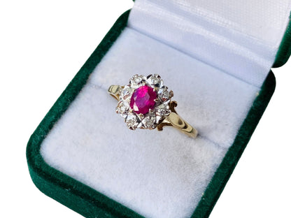 Vintage 9ct Gold Ruby & Diamond Ring