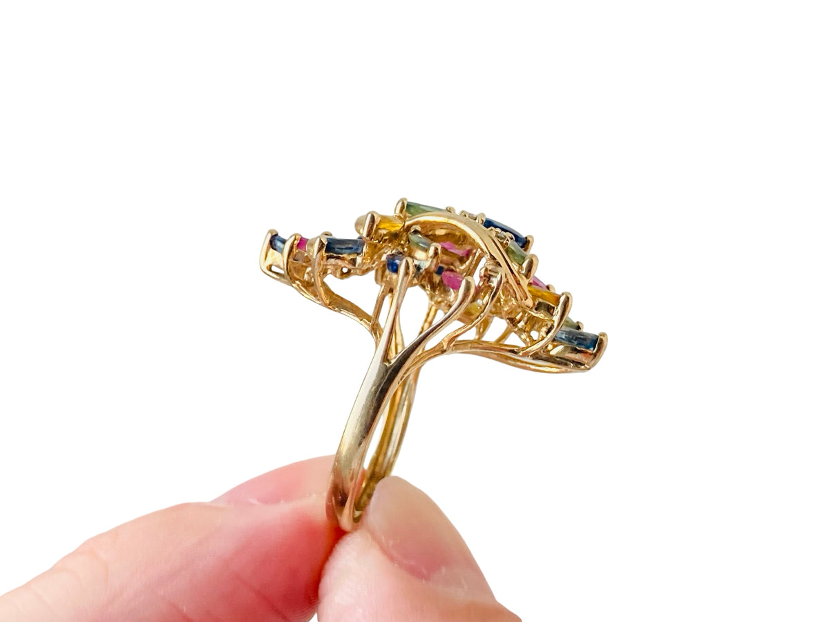 9ct Gold Multi-Coloured Sapphire & Diamond Ring