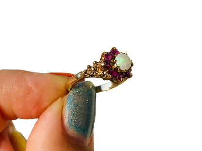 Vintage 9ct Gold Opal & Ruby Ring