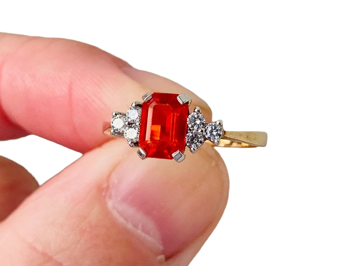 Vintage 9ct Gold Fire Opal & Diamond Ring