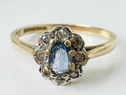 Vintage 9ct Gold Sapphire & Diamond Ring