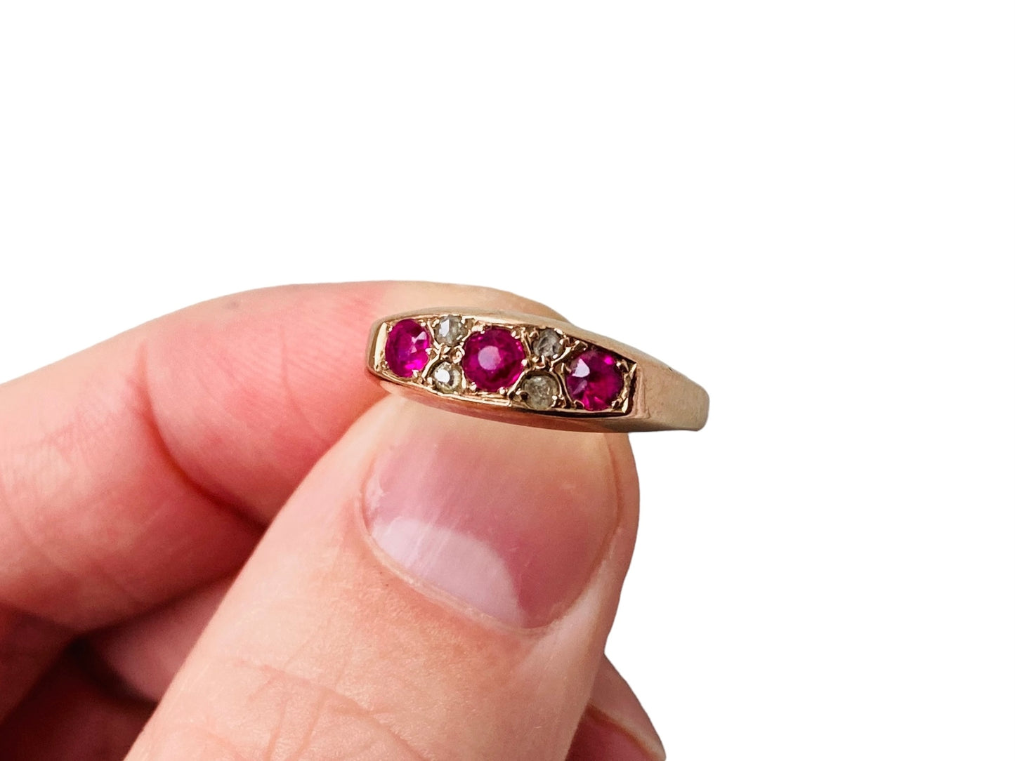 Antique 9ct Gold Ruby & Diamond Ring