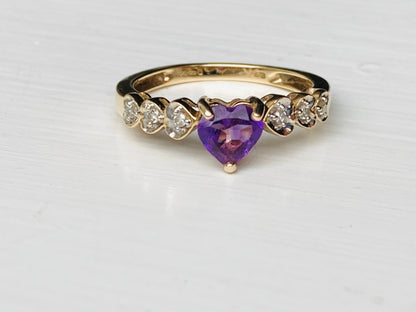 9ct Gold Amethyst & Diamond Heart Ring