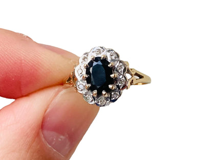 Vintage 9ct Gold Sapphire & Diamond Ring