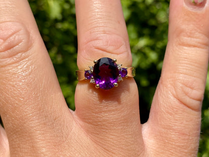 9ct Gold Amethyst & Diamond Ring