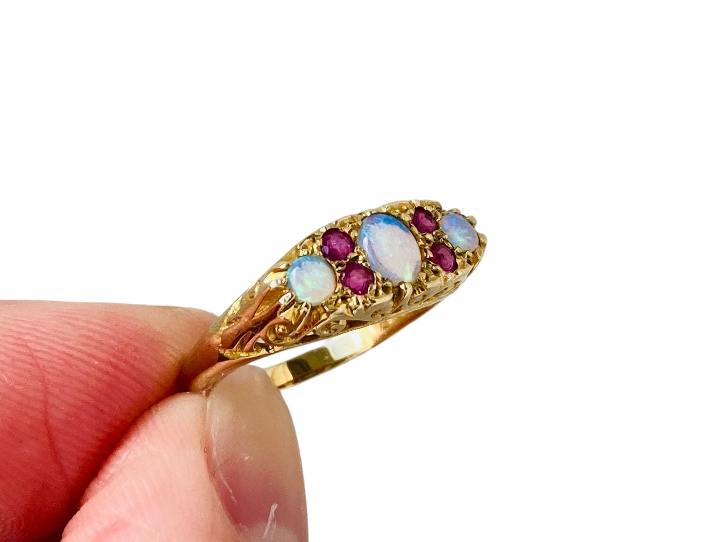 9ct Gold Opal & Ruby Ring