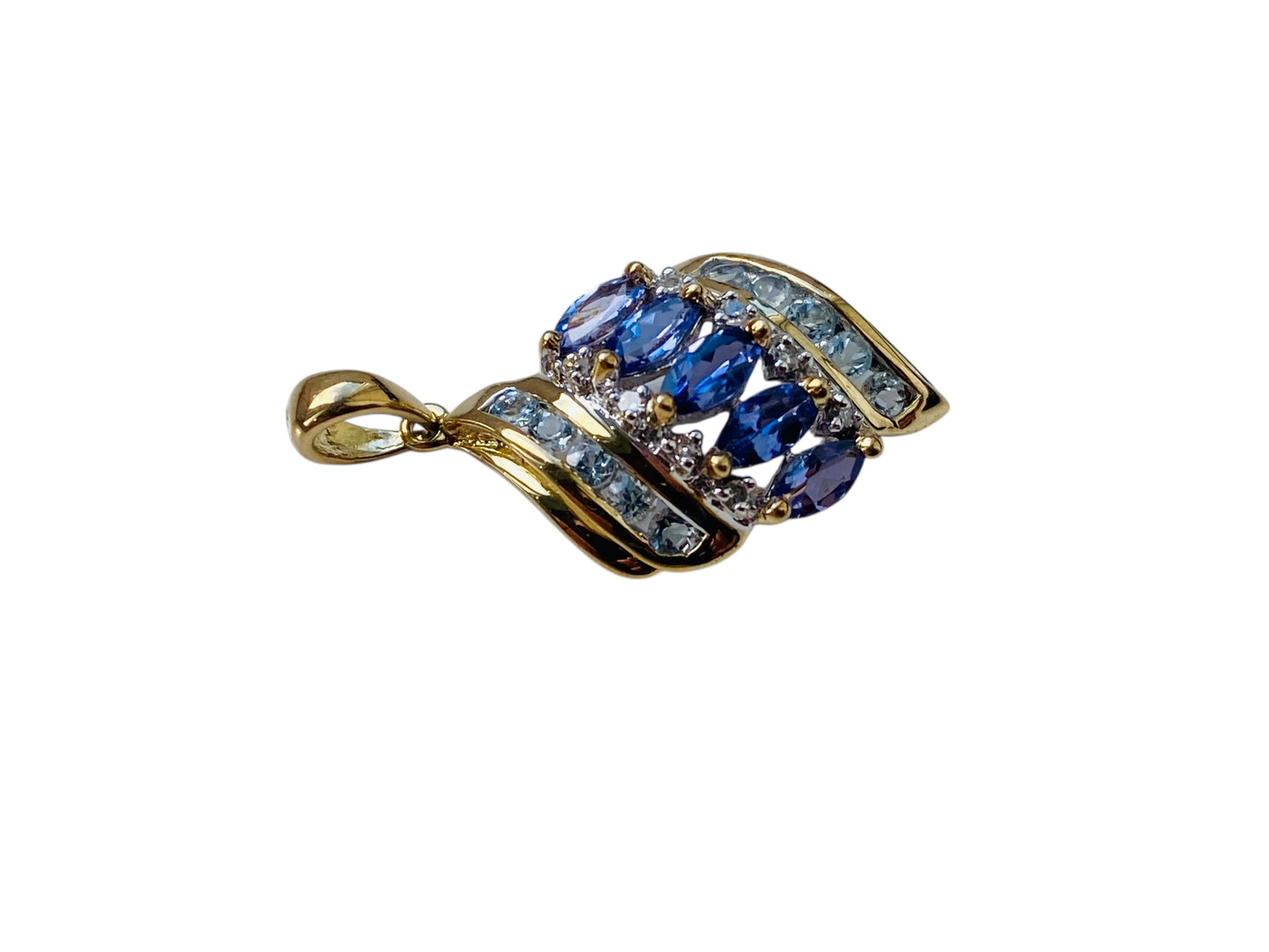 9ct Gold Tanzanite, Aquamarine & Diamond Pendant