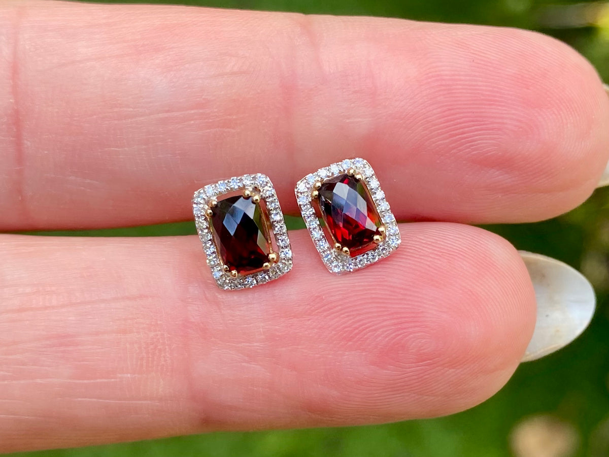 9ct Gold Garnet & Diamond Earrings