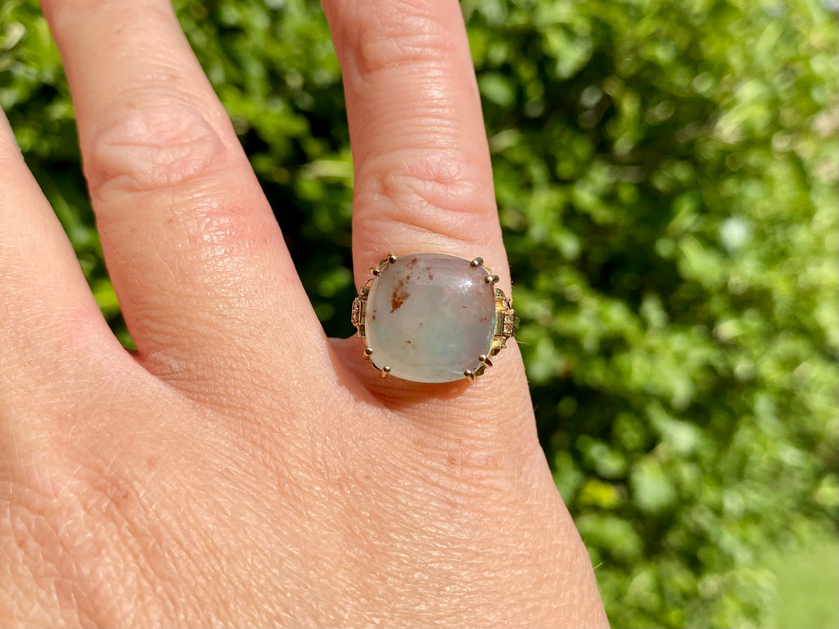 9ct Gold Aquaprase & Diamond Ring