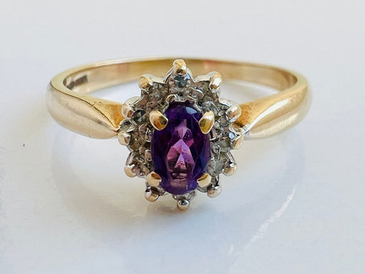 9ct Gold Amethyst & Diamond Ring