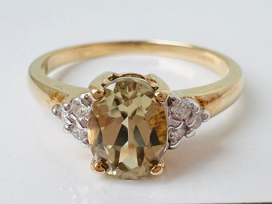 9ct Gold Csarite & Diamond Ring