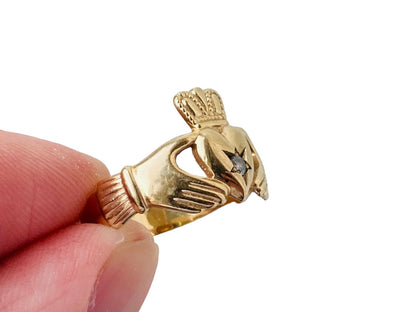 Vintage 9ct Gold Claddagh Diamond Ring