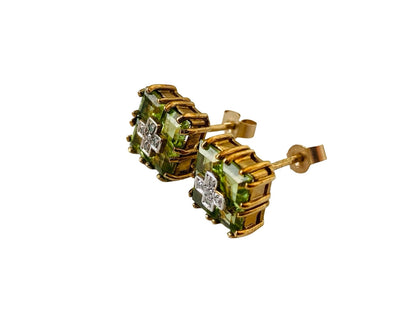9ct Gold Peridot & Diamond Earrings