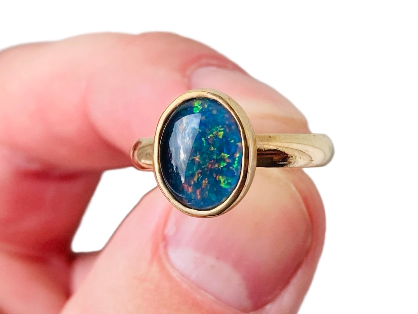 Vintage 9ct Gold Opal Triplet Ring