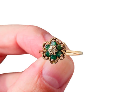 Vintage 9ct Gold Emerald & Diamond Ring