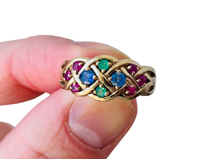 9ct Gold Ruby, Emerald & Sapphire Ring