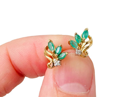 9ct Gold Emerald & Diamond Earrings