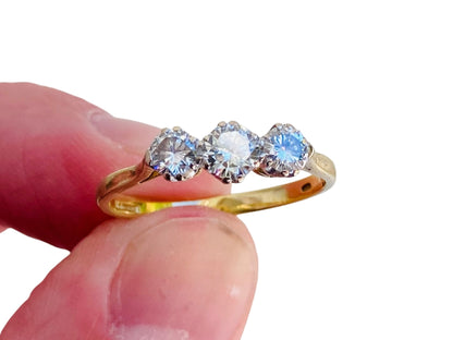 Vintage 18ct Gold 0.75ct Three-Stone Diamond Ring
