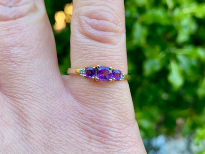 9ct Gold Amethyst & Diamond Ring