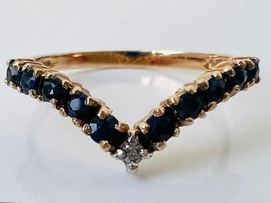 9ct Gold Sapphire & Diamond Wishbone Ring