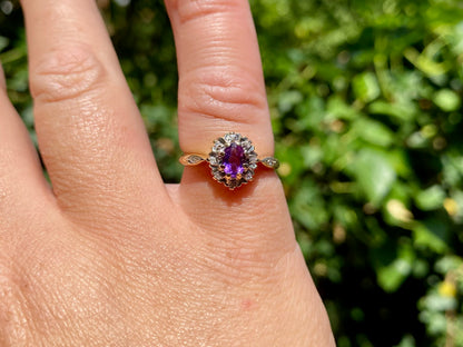 9ct Gold Amethyst & Diamond Ring