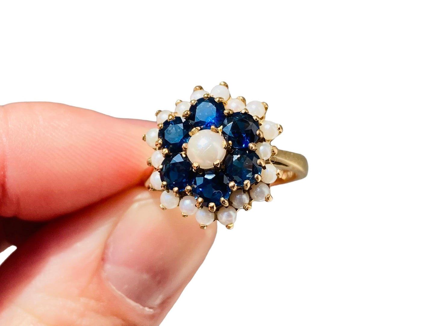 Vintage 9ct Gold Sapphire & Pearl Ring