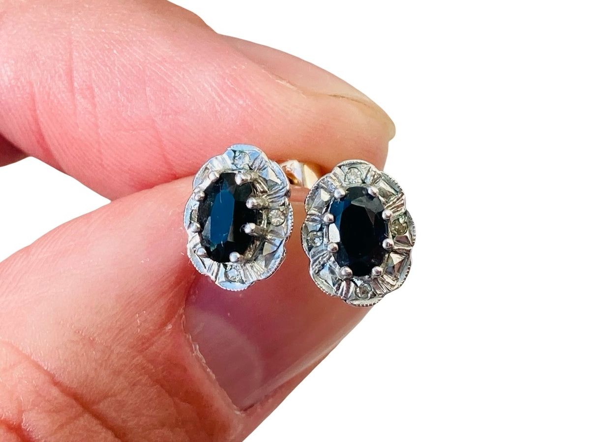 Vintage 9ct Gold Sapphire & Diamond Earrings