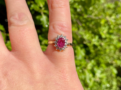 Vintage 9ct Gold Ruby & Diamond Ring