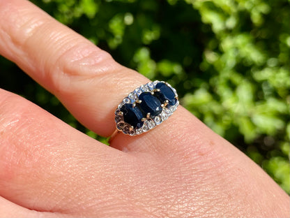 Vintage 9ct Gold Sapphire & Diamond Ring