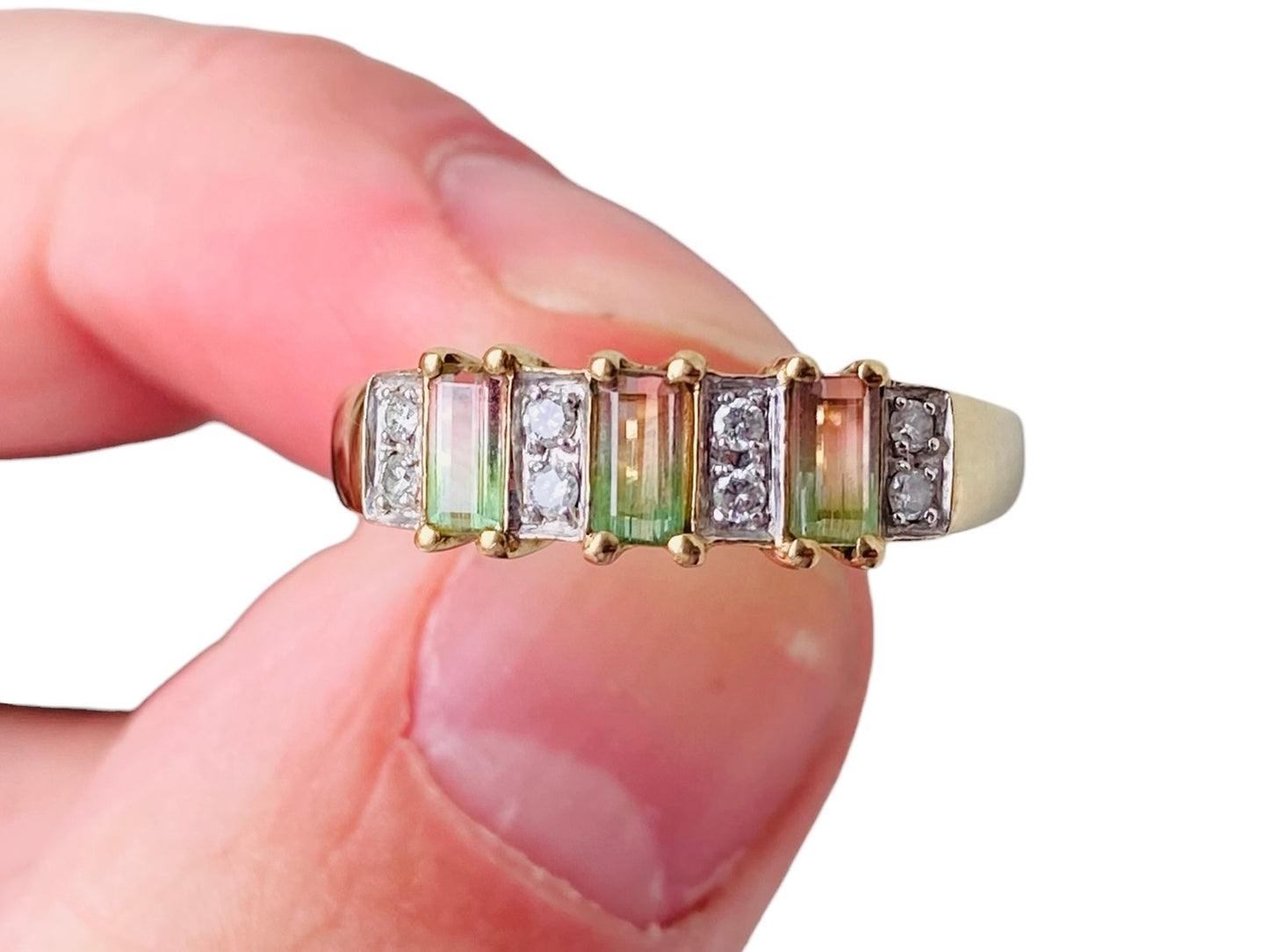 9ct Gold Watermelon Tourmaline & Diamond Ring