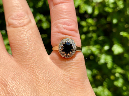 Vintage 9ct Gold Sapphire & Diamond Ring