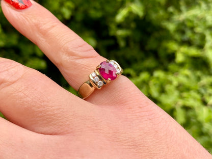 9ct Gold Rhodolite Garnet & Diamond Ring